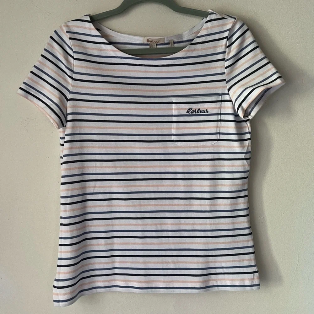 Barbour Striped Hawkins Short Sleeve 100% Cotton Tee size 4 Nautical T-Shirt